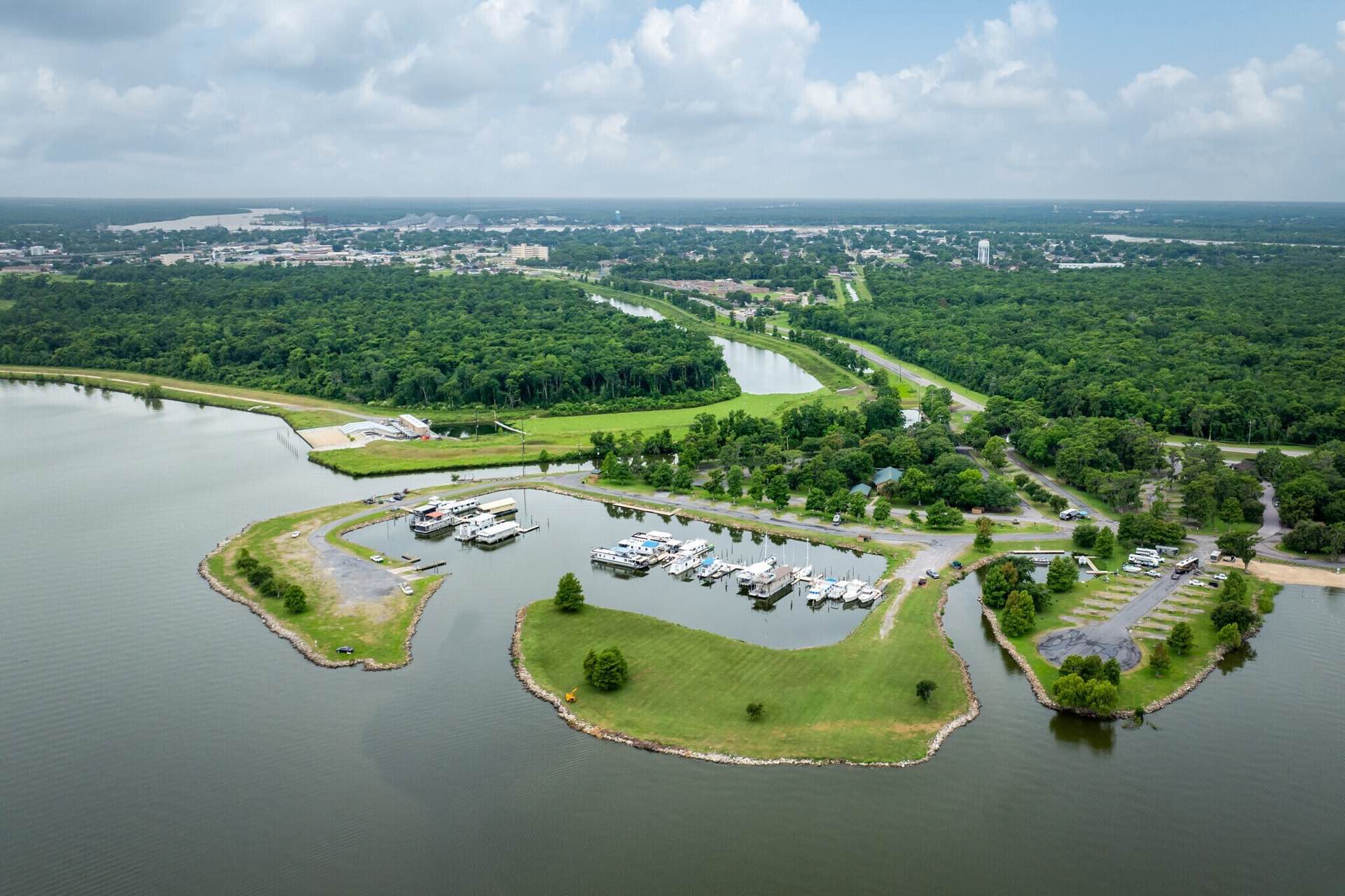 Boats docked at the Lake End Park marina in Morgan City
